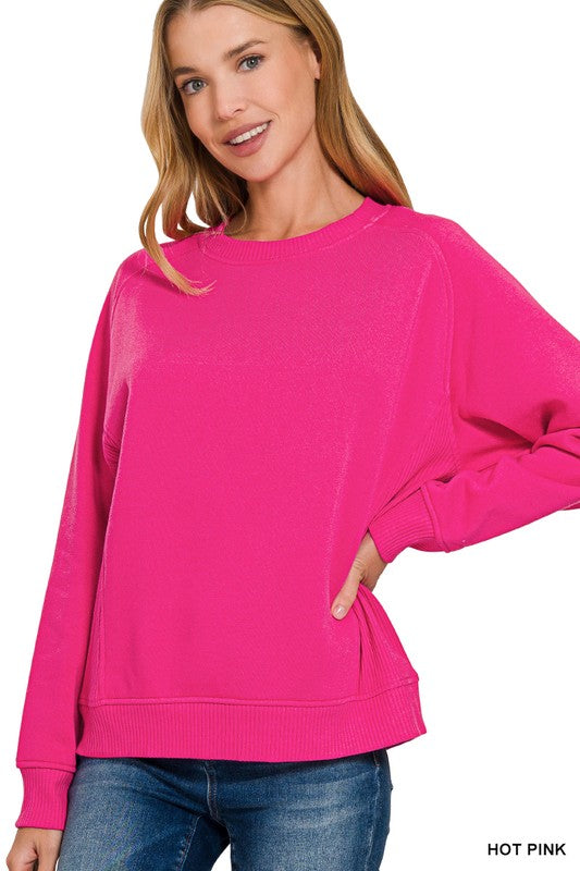 Ribbed Fleece Crew in Hot Pink (CYBER MONDAY SPECIAL)