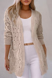 Eyelet Cable Knit Side Pockets Baggy Cardigan