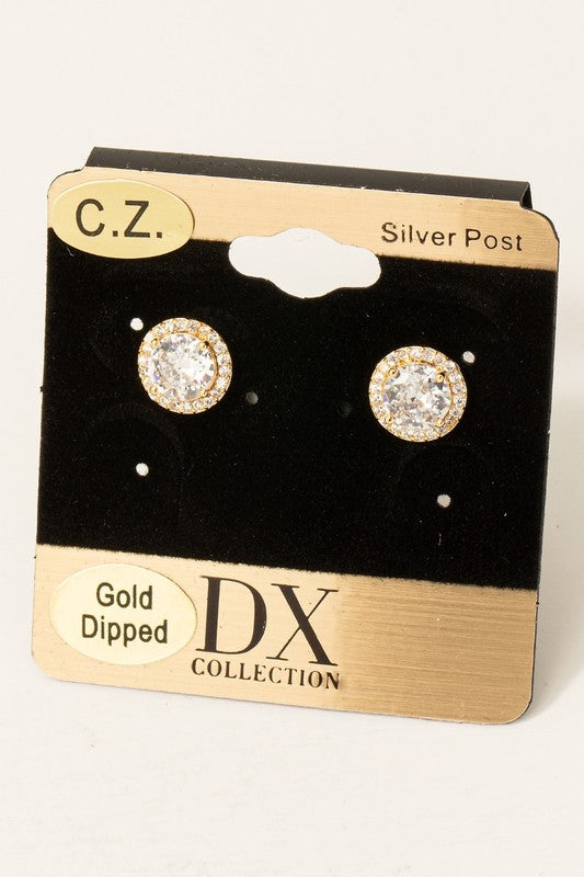 Stunning Cz Halo Studs in Gold