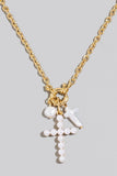 Pearl And Pearl Studded Cross Charms Necklace