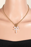 Pearl And Pearl Studded Cross Charms Necklace