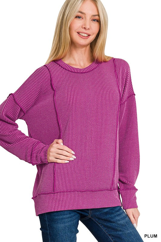 Corded Rib Long Sleeve Top in Plum (CYBER MONDAY SPECIAL)