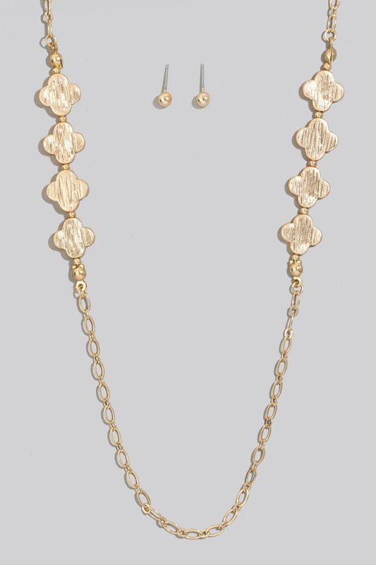 Clover Charm Long Chain Necklace in Gold