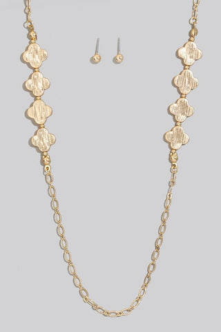 Clover Charm Long Chain Necklace in Gold