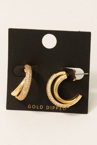 Gold Dipped Pave Layered Hoop Earrings in Gold