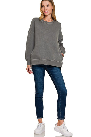 Pigment Dye Step Hem Sweatshirt in Ash Black