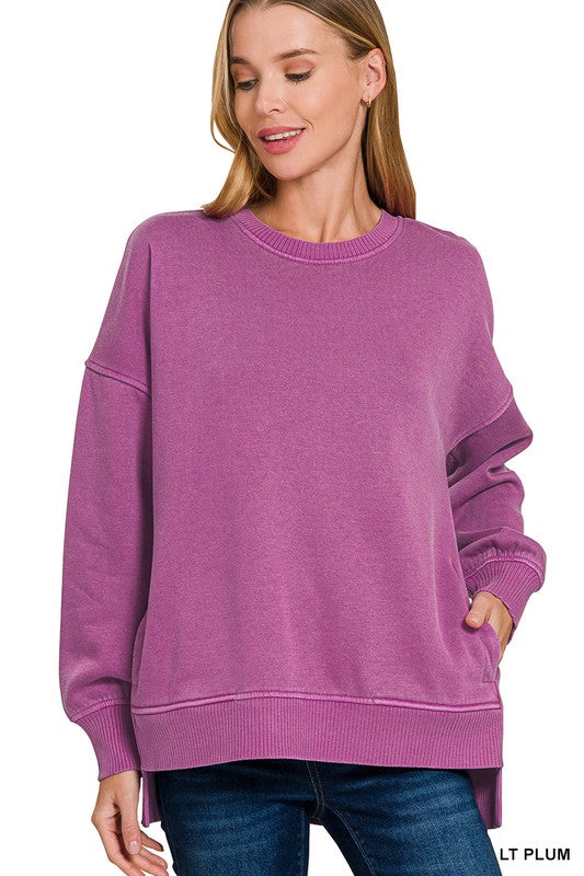 Pigment Dye Step Hem Sweatshirt in Light Plum