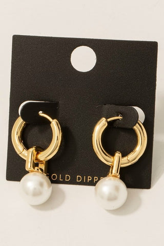 Gold Dipped Pearl Charm Hinge Earrings