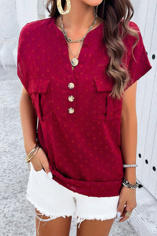 Swiss Dot Pocket Top in Wine(FINAL SALE ITEM)