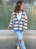 Contrast Trim Cardigan in Navy Stripe (ONLINE EXCLUSIVE)