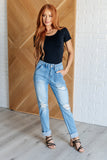 Aiden High Rise Patch Pocket Distressed Boyfriend Jeans (ONLINE EXCLUSIVE)