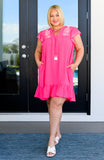 Carnival Flutter Sleeve Dress In Hot Pink (ONLINE EXCLUSIVE)