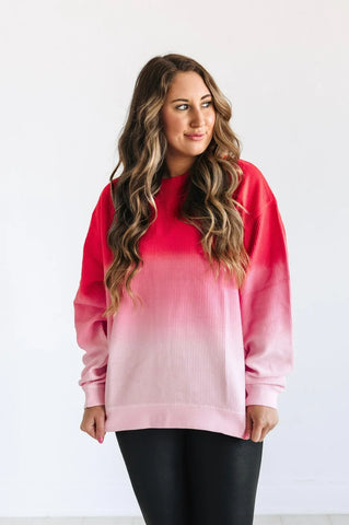 Ombre Corded Crew in Red & Light Pink (Pre-Order)