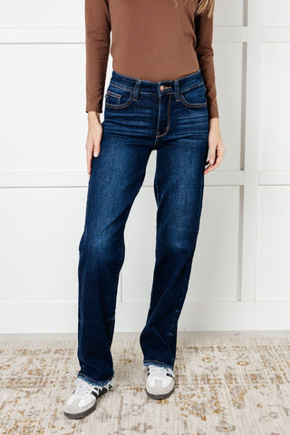 Jacqueline Mid Rise Frayed Hem Straight Leg Jean (ONLINE EXCLUSIVE)