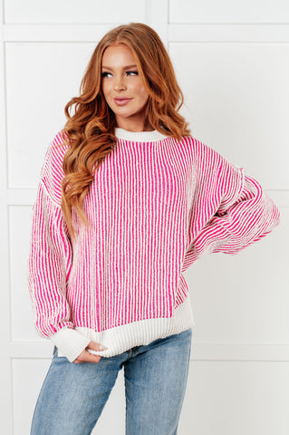 Least High Maintenance Contrast Trim Sweater in Pink (ONLINE EXCLUSIVE)