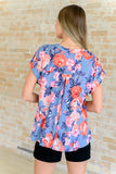 Lizzy Cap Sleeve Top in Dusty Blue and Coral Roses(ONLINE EXCLUSIVE)