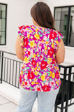 Lizzy Flutter Sleeve Top in Magenta and Yellow Floral  (ONLINE EXCLUSIVE)