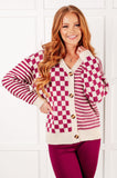 No Brainer Button Down Sweater Knit Cardigan in Magenta/Oatmeal (ONLINE EXCLUSIVE)