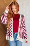 No Brainer Button Down Sweater Knit Cardigan in Magenta/Oatmeal (ONLINE EXCLUSIVE)