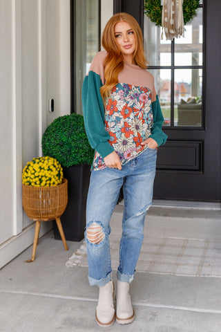 Retro and Ribbed Floral Color Block Top (ONLINE EXCLUSIVE)