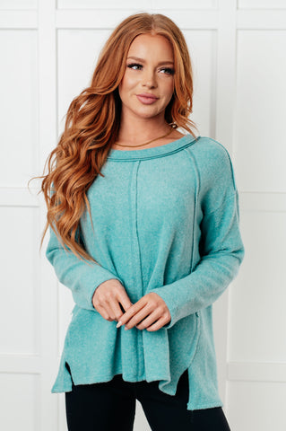 Simple Silhouette Brushed Hacci Sweater in Dusty Teal (ONLINE EXCLUSIVE)