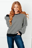 Too Good to Be True Striped Drop Shoulder Top in Black (ONLINE EXCLUSIVE)