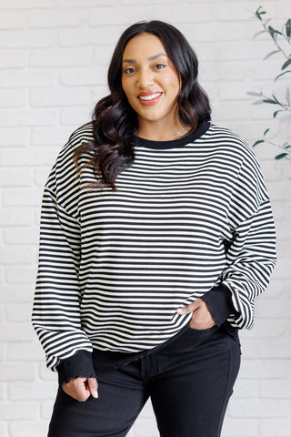 Too Good to Be True Striped Drop Shoulder Top in Black (ONLINE EXCLUSIVE)