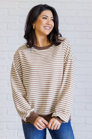 Too Good to be True Striped Drop Shoulder Top in Brown (ONLINE EXCLUSIVE)