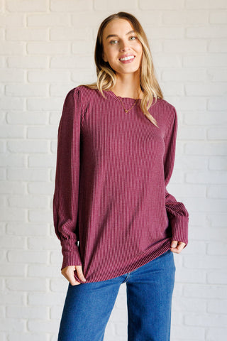 When the Sun Goes Down Mineral Wash Ribbed Knit Top in Wine (ONLINE EXCLUSIVE)