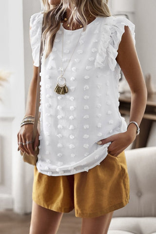 Swiss Dot Ruffle Trim Top in White (FINAL SALE ITEM)