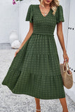 Swiss Dot Ruffle Dress in Olive