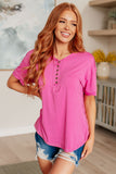 On A Whim Pink Raw Hem Henley Tee (ONLINE EXCLUSIVE)